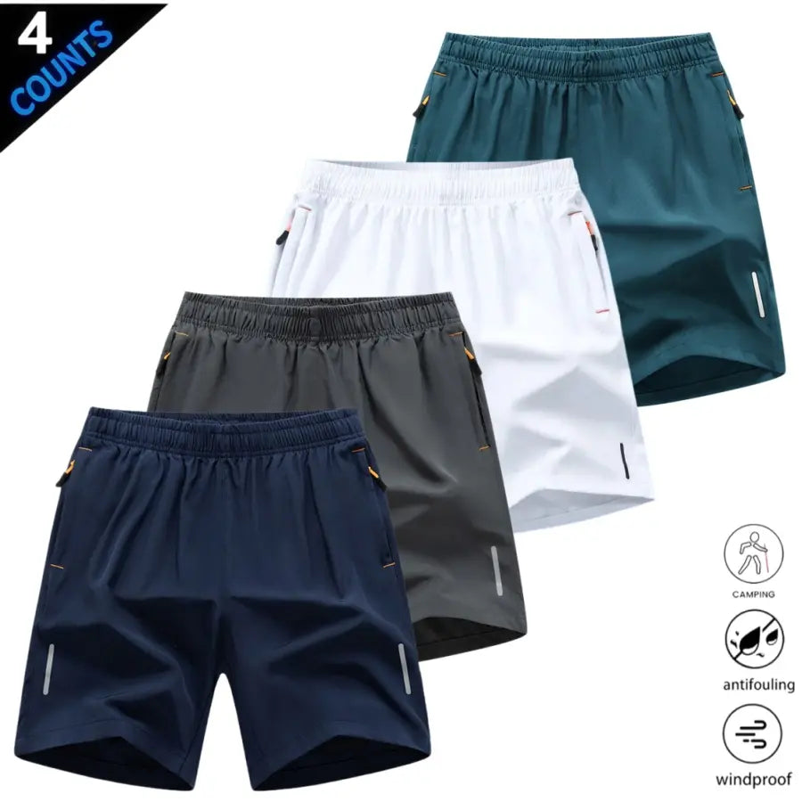 Men’S Quick-Dry Athletic Shorts Featuring Four Reflective Stripes, Zipper Closure, and Drawstring Waist; Side Zip Pockets Paired with Orange Interior Details Enhance Practicality and Visual Contrast. Side Reflective Stripes Improve Nighttime Visibility An