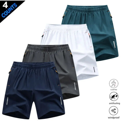 Men’S Quick-Dry Athletic Shorts Featuring Four Reflective Stripes, Zipper Closure, and Drawstring Waist; Side Zip Pockets Paired with Orange Interior Details Enhance Practicality and Visual Contrast. Side Reflective Stripes Improve Nighttime Visibility An