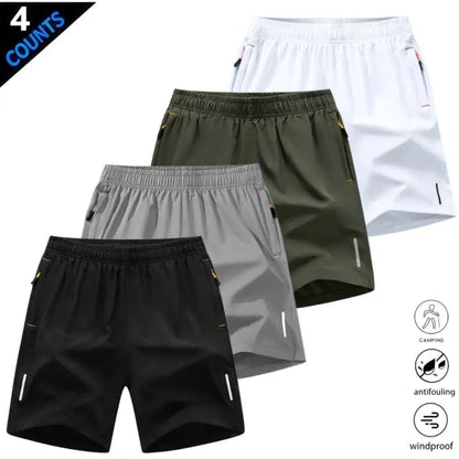 Men’S Quick-Dry Athletic Shorts Featuring Four Reflective Stripes, Zipper Closure, and Drawstring Waist; Side Zip Pockets Paired with Orange Interior Details Enhance Practicality and Visual Contrast. Side Reflective Stripes Improve Nighttime Visibility An