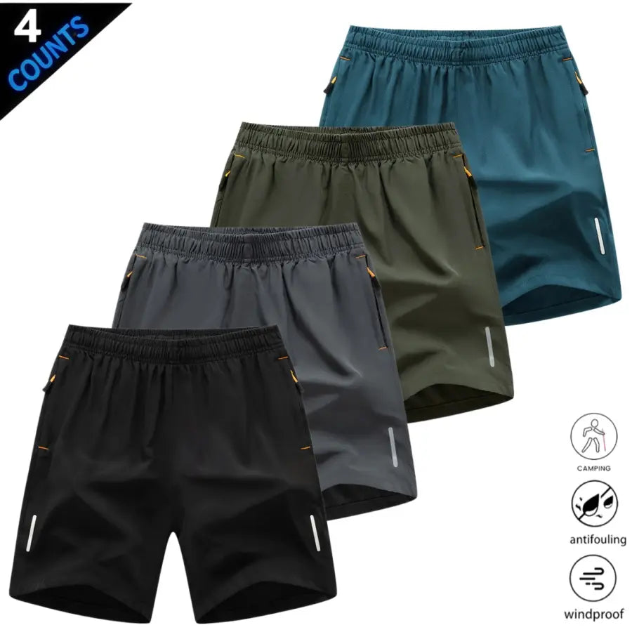 Men’S Quick-Dry Athletic Shorts Featuring Four Reflective Stripes, Zipper Closure, and Drawstring Waist; Side Zip Pockets Paired with Orange Interior Details Enhance Practicality and Visual Contrast. Side Reflective Stripes Improve Nighttime Visibility An