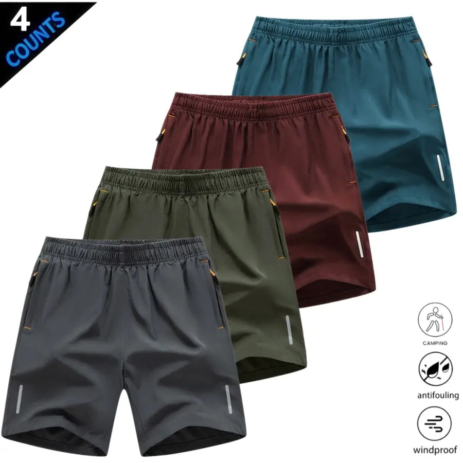 Men’S Quick-Dry Athletic Shorts Featuring Four Reflective Stripes, Zipper Closure, and Drawstring Waist; Side Zip Pockets Paired with Orange Interior Details Enhance Practicality and Visual Contrast. Side Reflective Stripes Improve Nighttime Visibility An