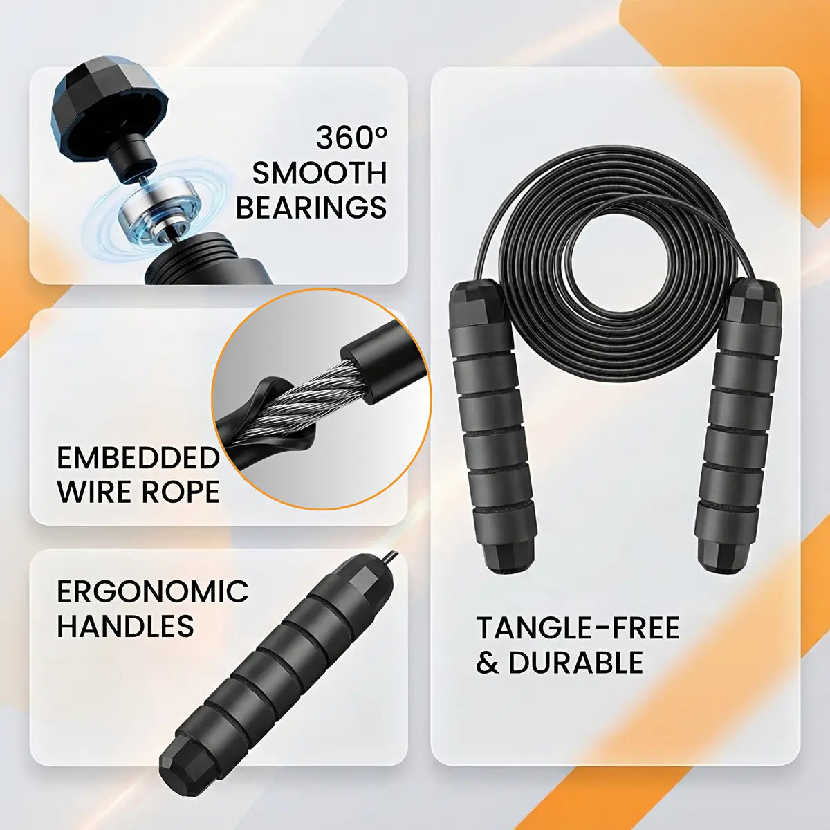 Adjustable Speed Jump Rope with Ball Bearings & Tangle-Free Steel Cable, Foam Handles for Home & Gym Fitness Training