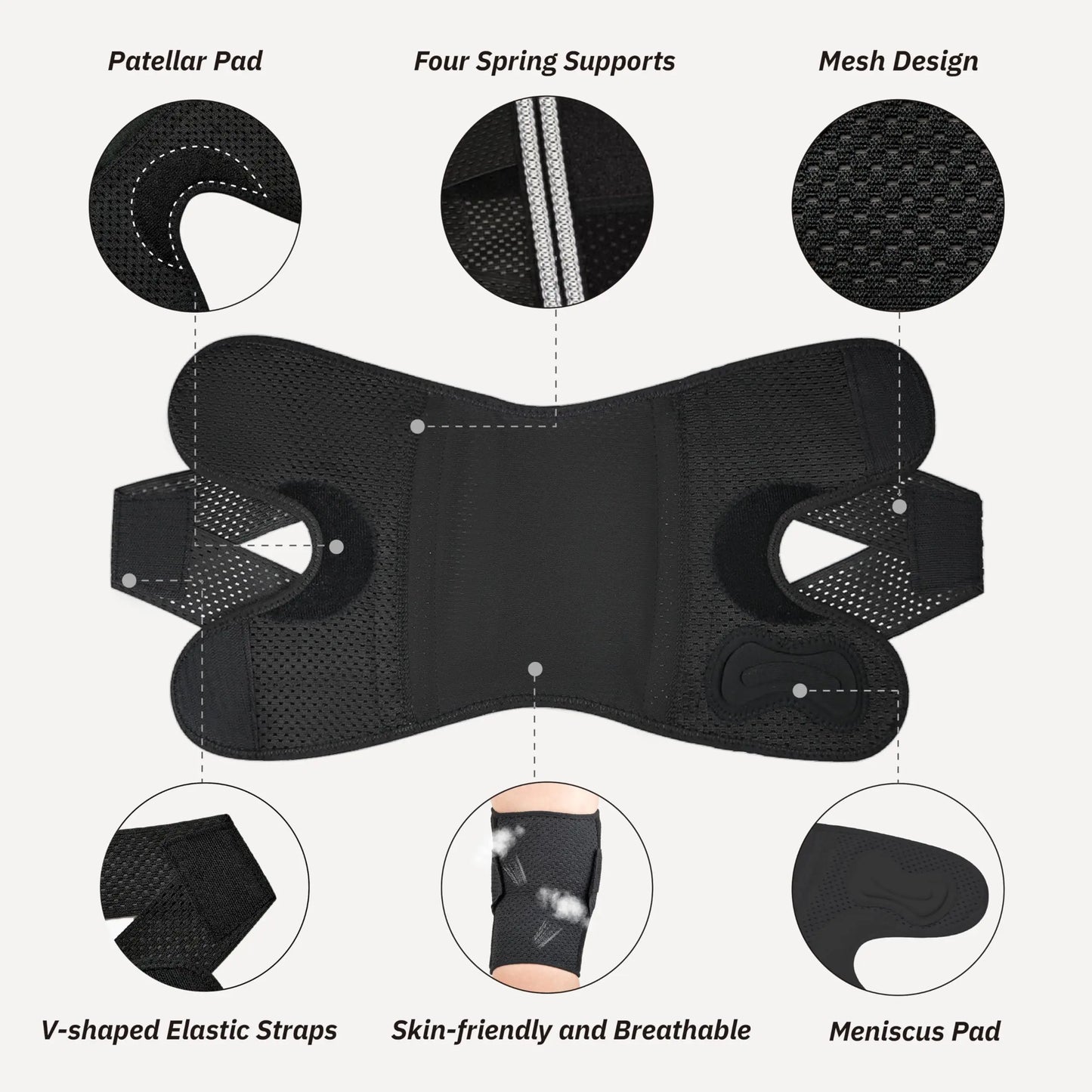 SOLOEVER Adjustable Knee Brace with Side Stabilizers - Breathable Air Mesh Fabric for Enhanced Support during Sports and Workouts - Suitable for Men and Women