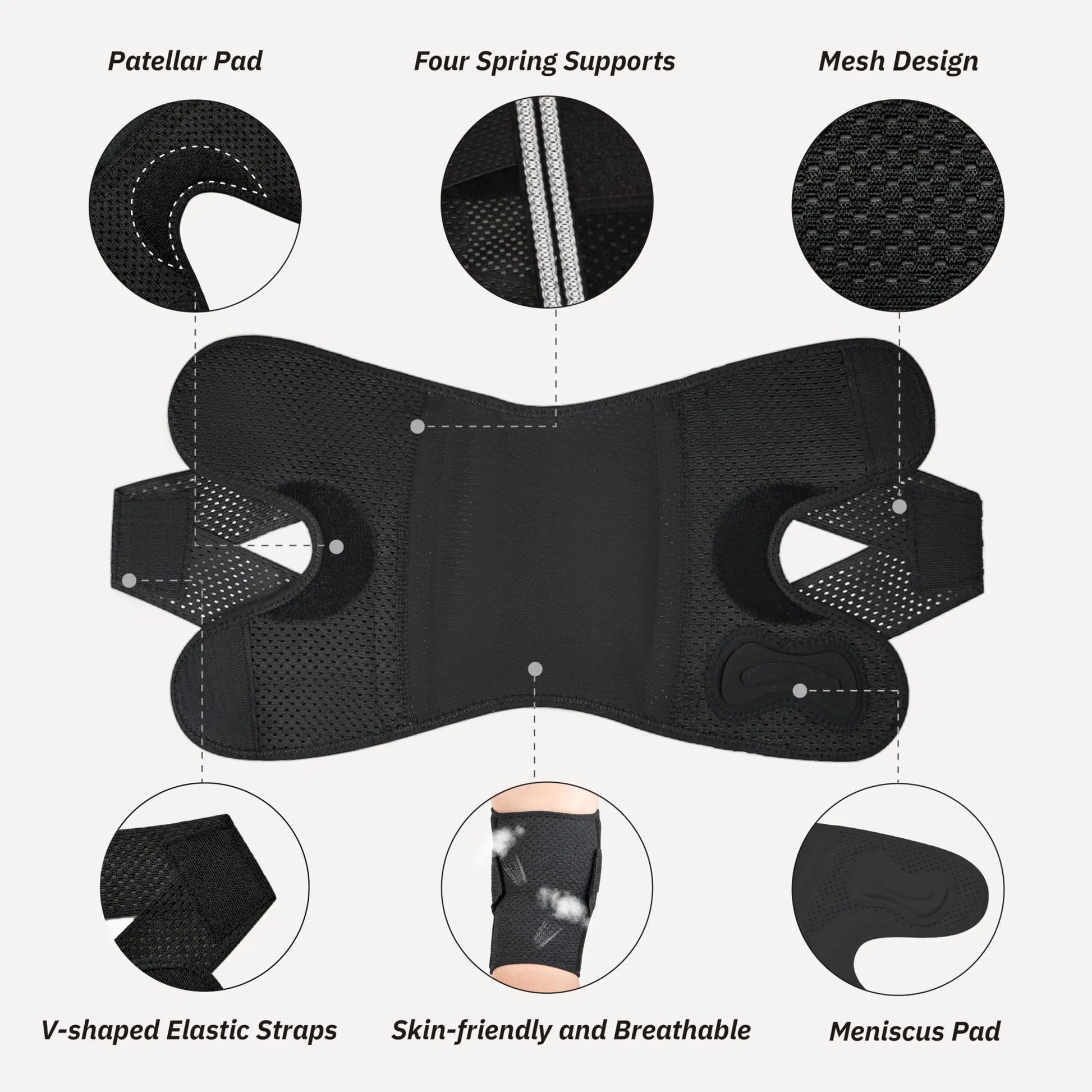 SOLOEVER Adjustable Knee Brace with Side Stabilizers - Breathable Air Mesh Fabric for Enhanced Support during Sports and Workouts - Suitable for Men and Women