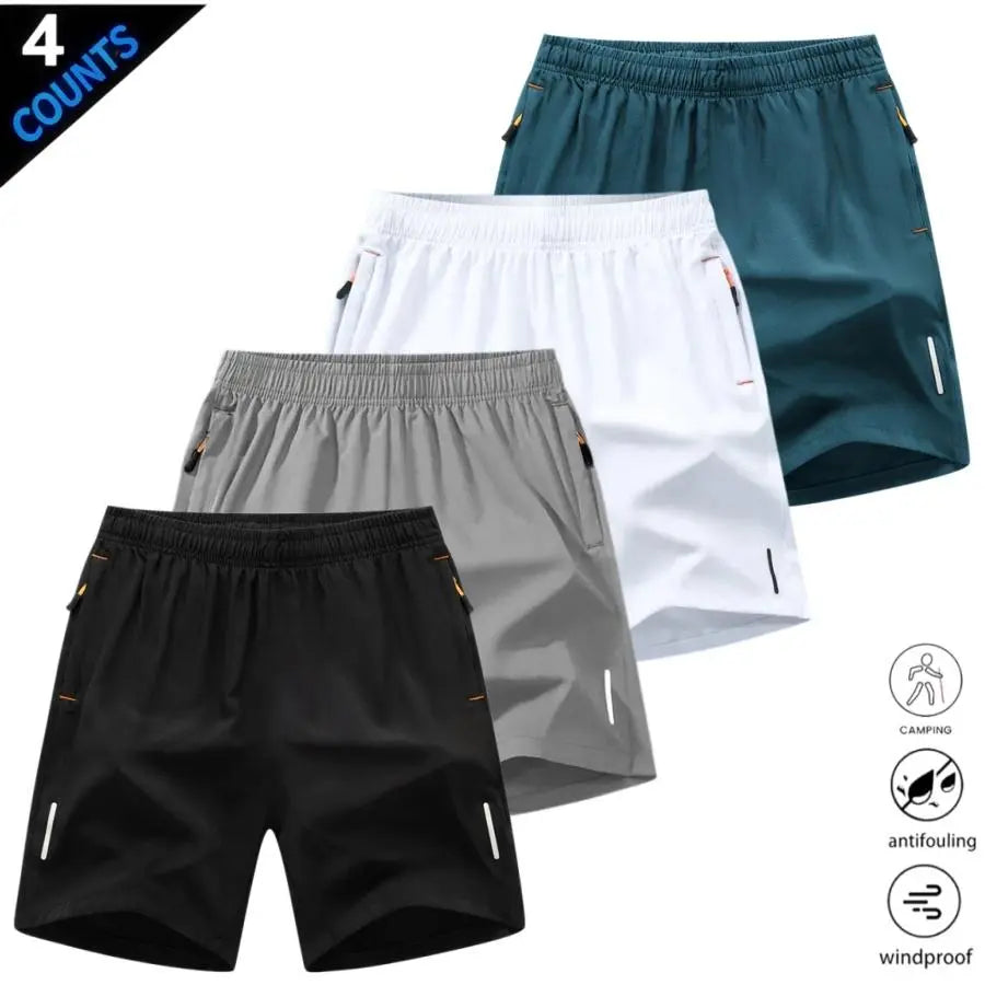 Men’S Quick-Dry Athletic Shorts Featuring Four Reflective Stripes, Zipper Closure, and Drawstring Waist; Side Zip Pockets Paired with Orange Interior Details Enhance Practicality and Visual Contrast. Side Reflective Stripes Improve Nighttime Visibility An