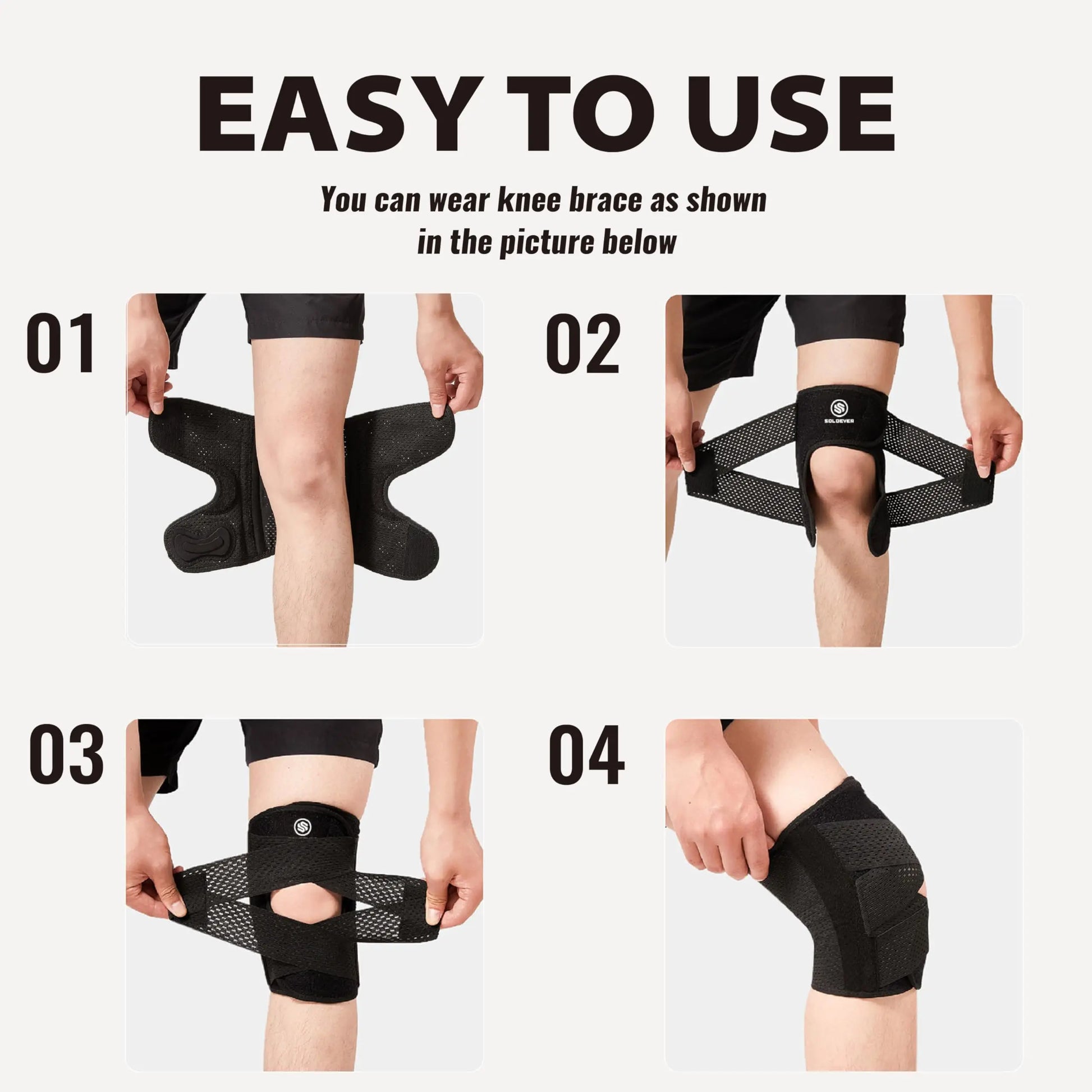 SOLOEVER Adjustable Knee Brace with Side Stabilizers - Breathable Air Mesh Fabric for Enhanced Support during Sports and Workouts - Suitable for Men and Women
