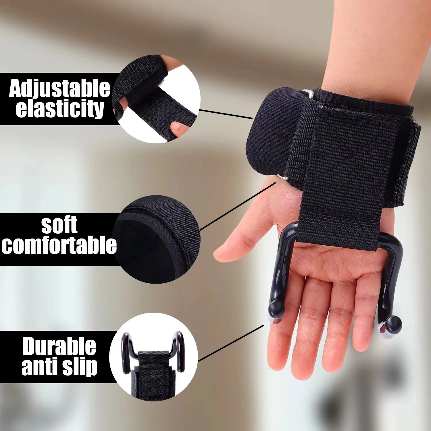 Weight Lifting Hooks Weight Lifting Grips Heavy Duty Deadlift Straps Pull up Straps Adjustable Powerlifting Support Hooks Straps for Gym Workout Workout Accessories