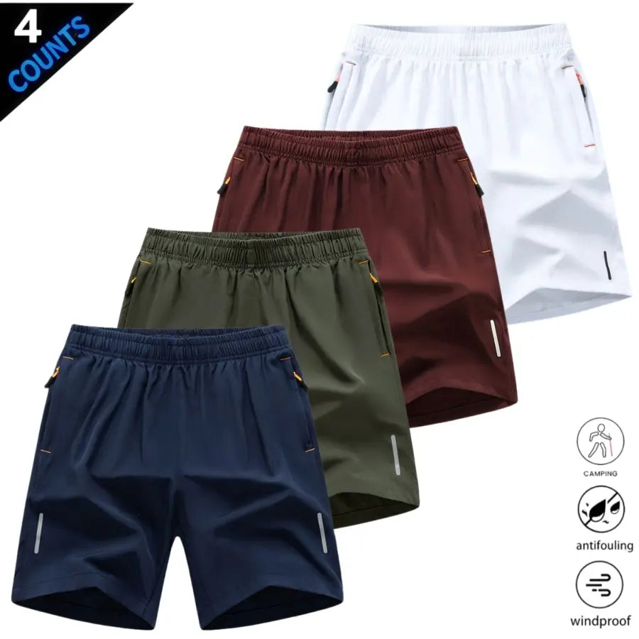 Men’S Quick-Dry Athletic Shorts Featuring Four Reflective Stripes, Zipper Closure, and Drawstring Waist; Side Zip Pockets Paired with Orange Interior Details Enhance Practicality and Visual Contrast. Side Reflective Stripes Improve Nighttime Visibility An