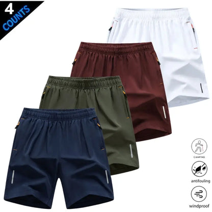 Men’S Quick-Dry Athletic Shorts Featuring Four Reflective Stripes, Zipper Closure, and Drawstring Waist; Side Zip Pockets Paired with Orange Interior Details Enhance Practicality and Visual Contrast. Side Reflective Stripes Improve Nighttime Visibility An