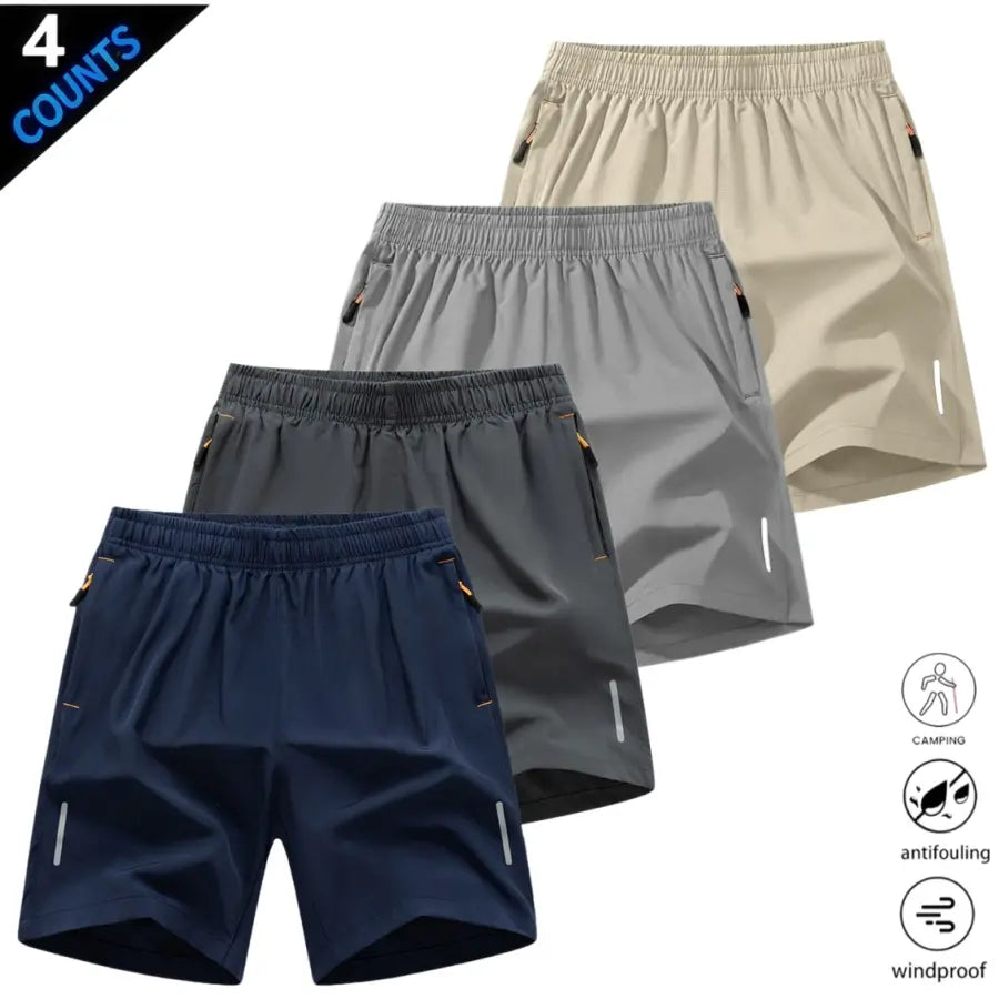 Men’S Quick-Dry Athletic Shorts Featuring Four Reflective Stripes, Zipper Closure, and Drawstring Waist; Side Zip Pockets Paired with Orange Interior Details Enhance Practicality and Visual Contrast. Side Reflective Stripes Improve Nighttime Visibility An