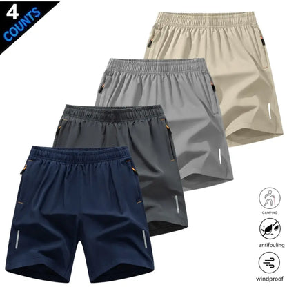 Men’S Quick-Dry Athletic Shorts Featuring Four Reflective Stripes, Zipper Closure, and Drawstring Waist; Side Zip Pockets Paired with Orange Interior Details Enhance Practicality and Visual Contrast. Side Reflective Stripes Improve Nighttime Visibility An