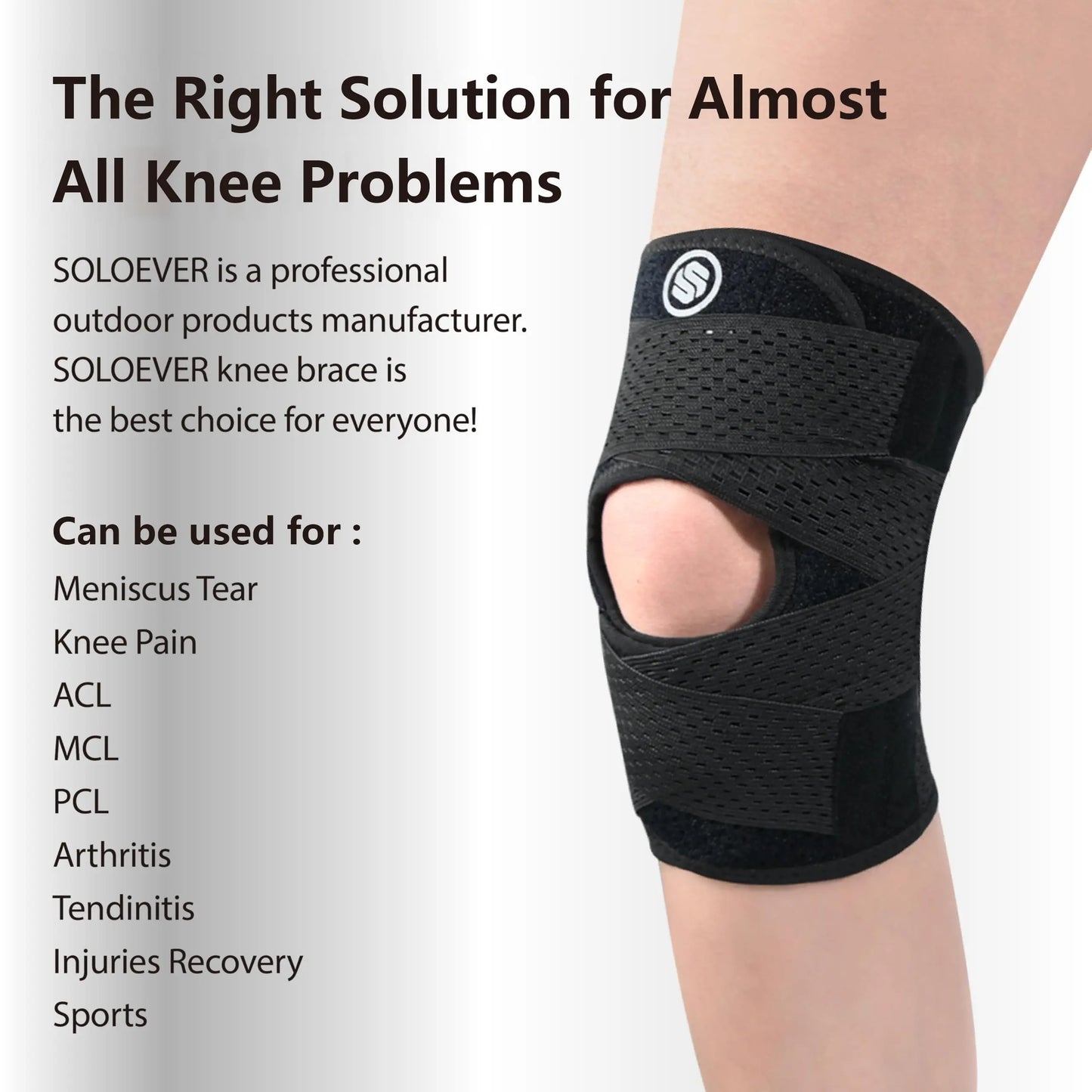 SOLOEVER Adjustable Knee Brace with Side Stabilizers - Breathable Air Mesh Fabric for Enhanced Support during Sports and Workouts - Suitable for Men and Women