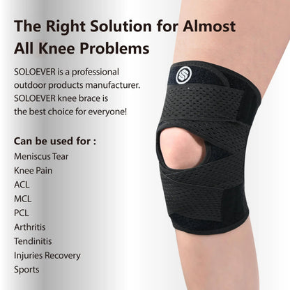 SOLOEVER Adjustable Knee Brace with Side Stabilizers - Breathable Air Mesh Fabric for Enhanced Support during Sports and Workouts - Suitable for Men and Women