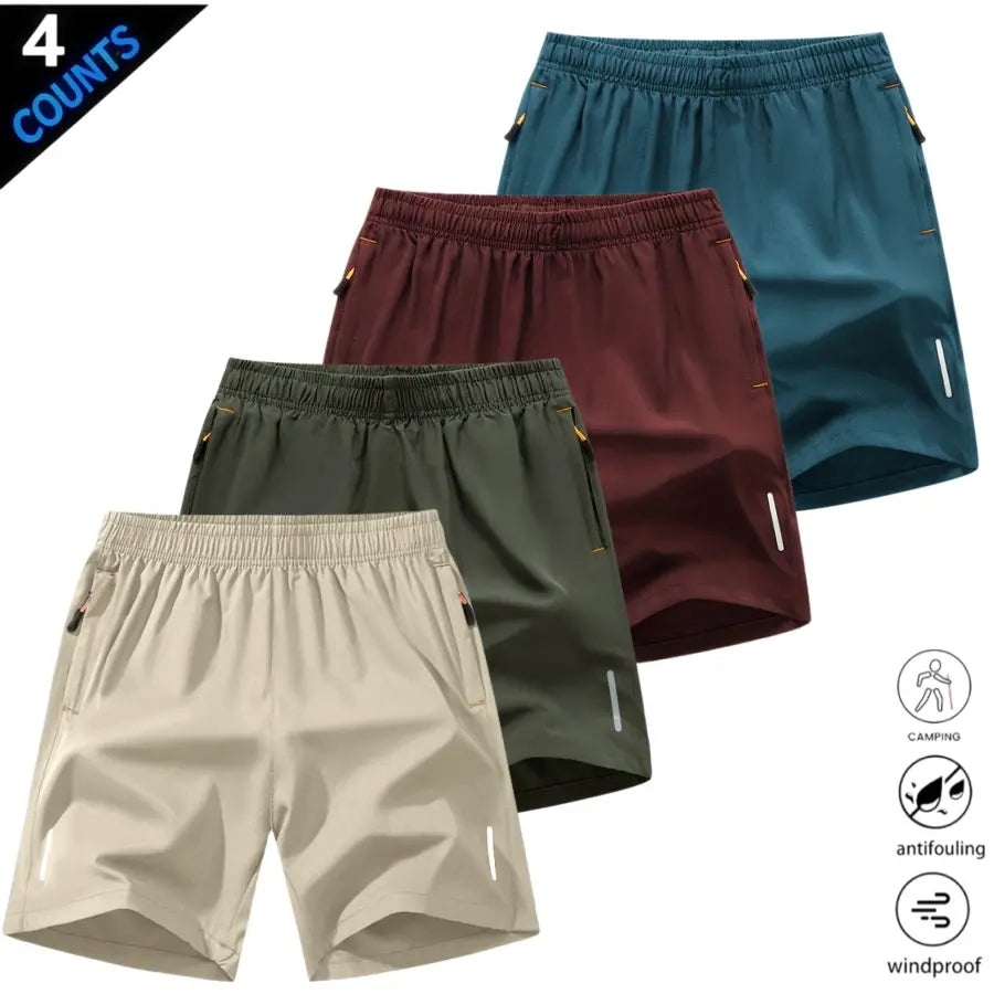 Men’S Quick-Dry Athletic Shorts Featuring Four Reflective Stripes, Zipper Closure, and Drawstring Waist; Side Zip Pockets Paired with Orange Interior Details Enhance Practicality and Visual Contrast. Side Reflective Stripes Improve Nighttime Visibility An