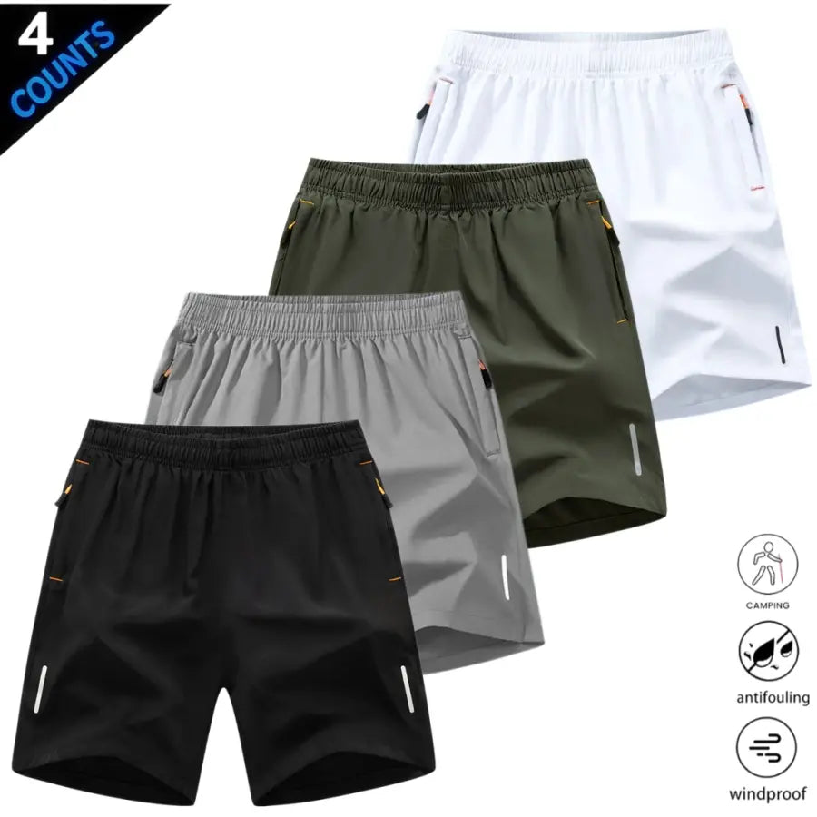 Men’S Quick-Dry Athletic Shorts Featuring Four Reflective Stripes, Zipper Closure, and Drawstring Waist; Side Zip Pockets Paired with Orange Interior Details Enhance Practicality and Visual Contrast. Side Reflective Stripes Improve Nighttime Visibility An