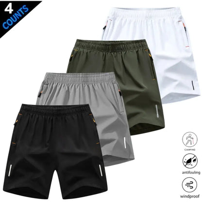 Men’S Quick-Dry Athletic Shorts Featuring Four Reflective Stripes, Zipper Closure, and Drawstring Waist; Side Zip Pockets Paired with Orange Interior Details Enhance Practicality and Visual Contrast. Side Reflective Stripes Improve Nighttime Visibility An