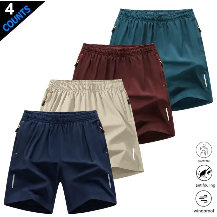 Men’S Quick-Dry Athletic Shorts Featuring Four Reflective Stripes, Zipper Closure, and Drawstring Waist; Side Zip Pockets Paired with Orange Interior Details Enhance Practicality and Visual Contrast. Side Reflective Stripes Improve Nighttime Visibility An