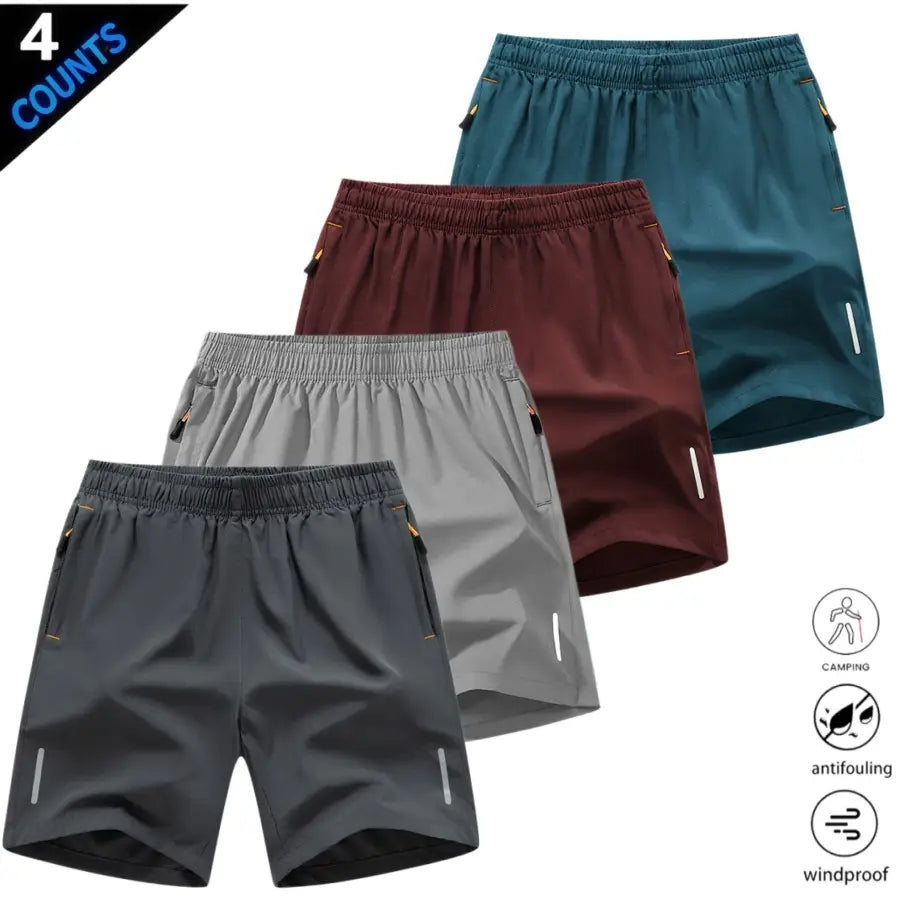 Men’S Quick-Dry Athletic Shorts Featuring Four Reflective Stripes, Zipper Closure, and Drawstring Waist; Side Zip Pockets Paired with Orange Interior Details Enhance Practicality and Visual Contrast. Side Reflective Stripes Improve Nighttime Visibility An