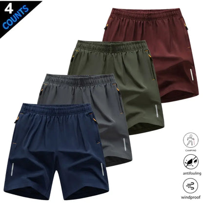 Men’S Quick-Dry Athletic Shorts Featuring Four Reflective Stripes, Zipper Closure, and Drawstring Waist; Side Zip Pockets Paired with Orange Interior Details Enhance Practicality and Visual Contrast. Side Reflective Stripes Improve Nighttime Visibility An