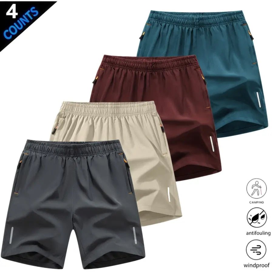 Men’S Quick-Dry Athletic Shorts Featuring Four Reflective Stripes, Zipper Closure, and Drawstring Waist; Side Zip Pockets Paired with Orange Interior Details Enhance Practicality and Visual Contrast. Side Reflective Stripes Improve Nighttime Visibility An
