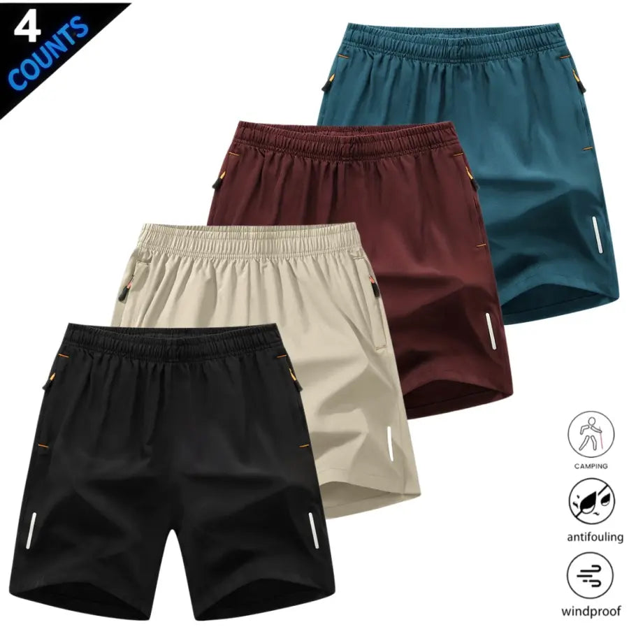 Men’S Quick-Dry Athletic Shorts Featuring Four Reflective Stripes, Zipper Closure, and Drawstring Waist; Side Zip Pockets Paired with Orange Interior Details Enhance Practicality and Visual Contrast. Side Reflective Stripes Improve Nighttime Visibility An