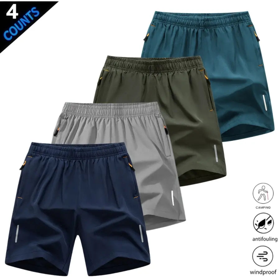 Men’S Quick-Dry Athletic Shorts Featuring Four Reflective Stripes, Zipper Closure, and Drawstring Waist; Side Zip Pockets Paired with Orange Interior Details Enhance Practicality and Visual Contrast. Side Reflective Stripes Improve Nighttime Visibility An