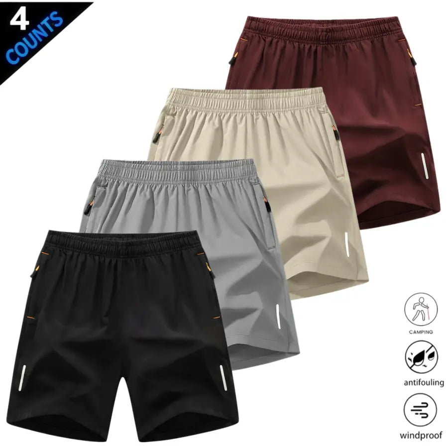 Men’S Quick-Dry Athletic Shorts Featuring Four Reflective Stripes, Zipper Closure, and Drawstring Waist; Side Zip Pockets Paired with Orange Interior Details Enhance Practicality and Visual Contrast. Side Reflective Stripes Improve Nighttime Visibility An