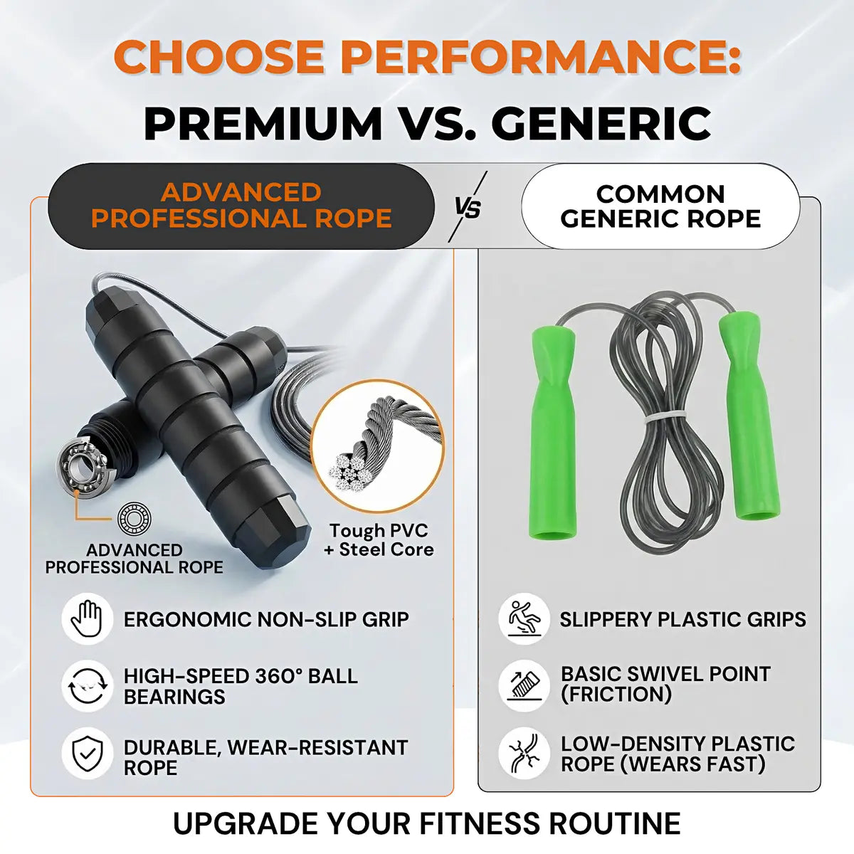 Adjustable Speed Jump Rope with Ball Bearings & Tangle-Free Steel Cable, Foam Handles for Home & Gym Fitness Training