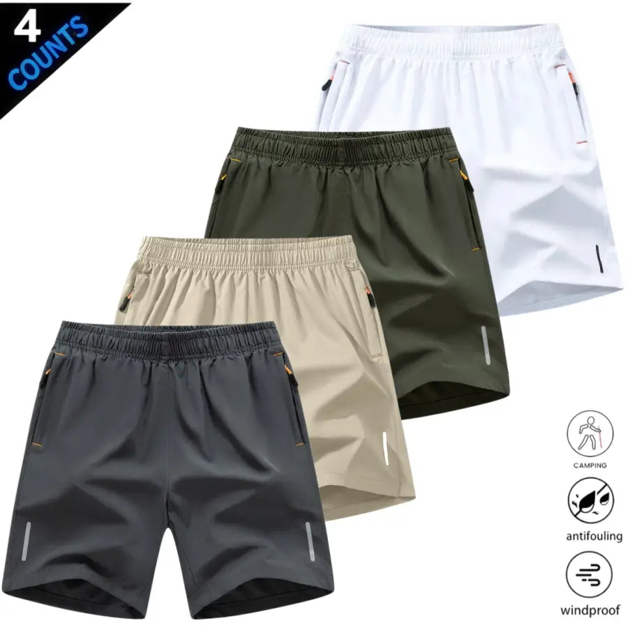 Men’S Quick-Dry Athletic Shorts Featuring Four Reflective Stripes, Zipper Closure, and Drawstring Waist; Side Zip Pockets Paired with Orange Interior Details Enhance Practicality and Visual Contrast. Side Reflective Stripes Improve Nighttime Visibility An