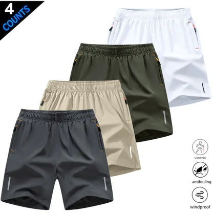 Men’S Quick-Dry Athletic Shorts Featuring Four Reflective Stripes, Zipper Closure, and Drawstring Waist; Side Zip Pockets Paired with Orange Interior Details Enhance Practicality and Visual Contrast. Side Reflective Stripes Improve Nighttime Visibility An