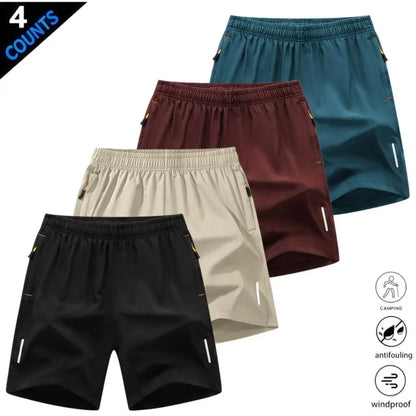 Men’S Quick-Dry Athletic Shorts Featuring Four Reflective Stripes, Zipper Closure, and Drawstring Waist; Side Zip Pockets Paired with Orange Interior Details Enhance Practicality and Visual Contrast. Side Reflective Stripes Improve Nighttime Visibility An