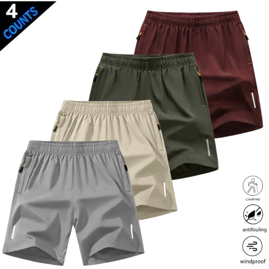 Men’S Quick-Dry Athletic Shorts Featuring Four Reflective Stripes, Zipper Closure, and Drawstring Waist; Side Zip Pockets Paired with Orange Interior Details Enhance Practicality and Visual Contrast. Side Reflective Stripes Improve Nighttime Visibility An