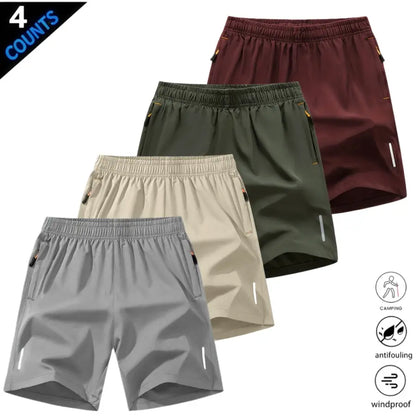 Men’S Quick-Dry Athletic Shorts Featuring Four Reflective Stripes, Zipper Closure, and Drawstring Waist; Side Zip Pockets Paired with Orange Interior Details Enhance Practicality and Visual Contrast. Side Reflective Stripes Improve Nighttime Visibility An