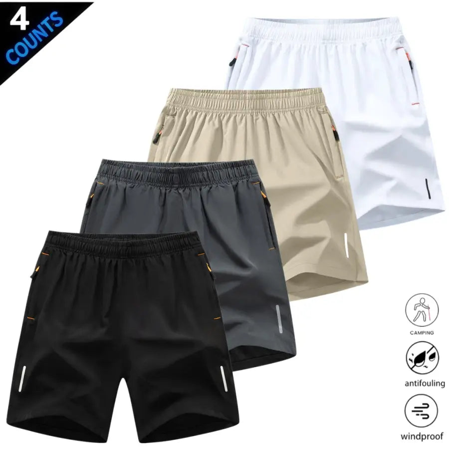 Men’S Quick-Dry Athletic Shorts Featuring Four Reflective Stripes, Zipper Closure, and Drawstring Waist; Side Zip Pockets Paired with Orange Interior Details Enhance Practicality and Visual Contrast. Side Reflective Stripes Improve Nighttime Visibility An
