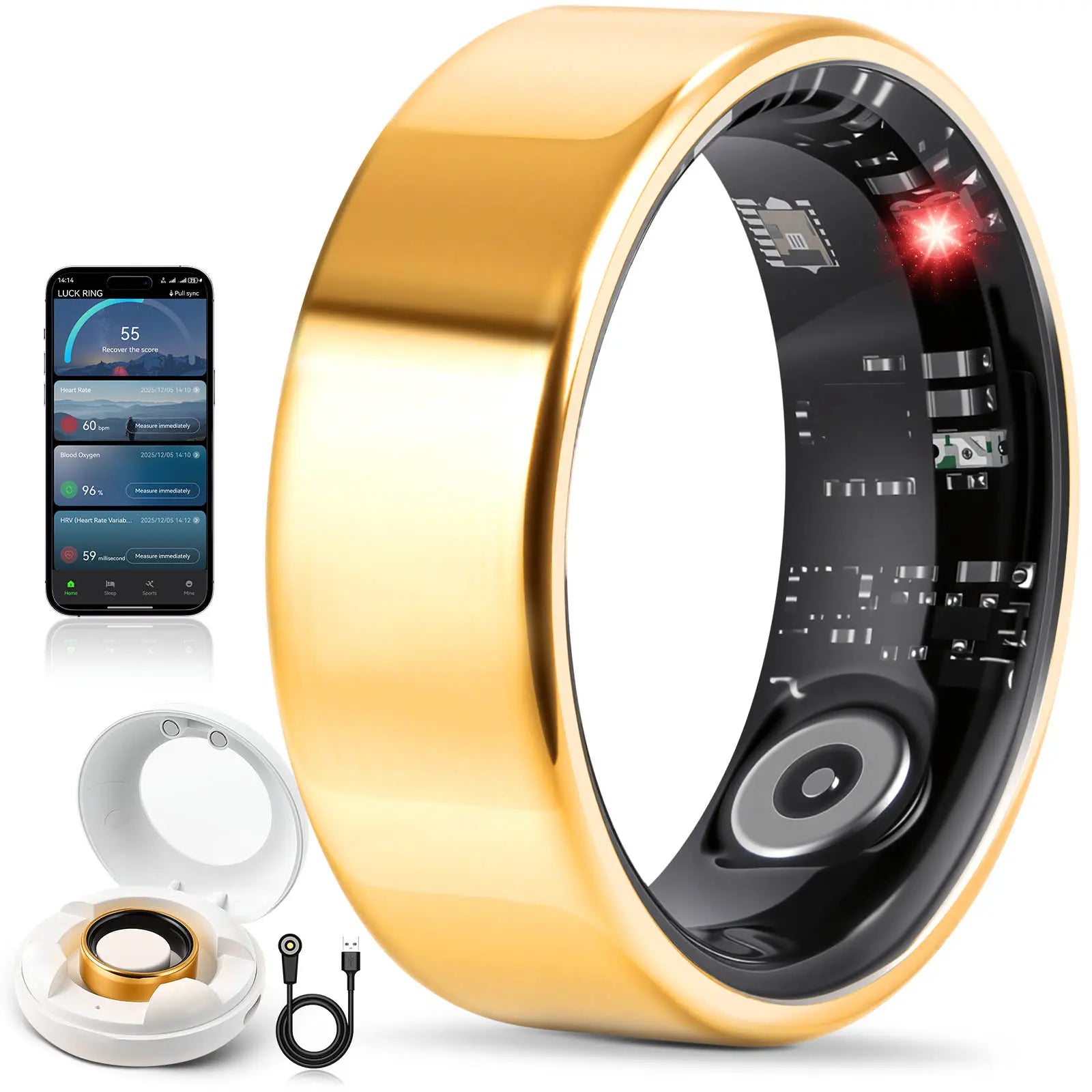 Ringconn,Smart Health Ring,Smart Fitness Monitoring Health Ring with Advanced Health Tracking and Activity Monitoring Features,Ai-Powered Smart Detection Ringcompatible with Android and Ios Wearable Smartwatch Tracker