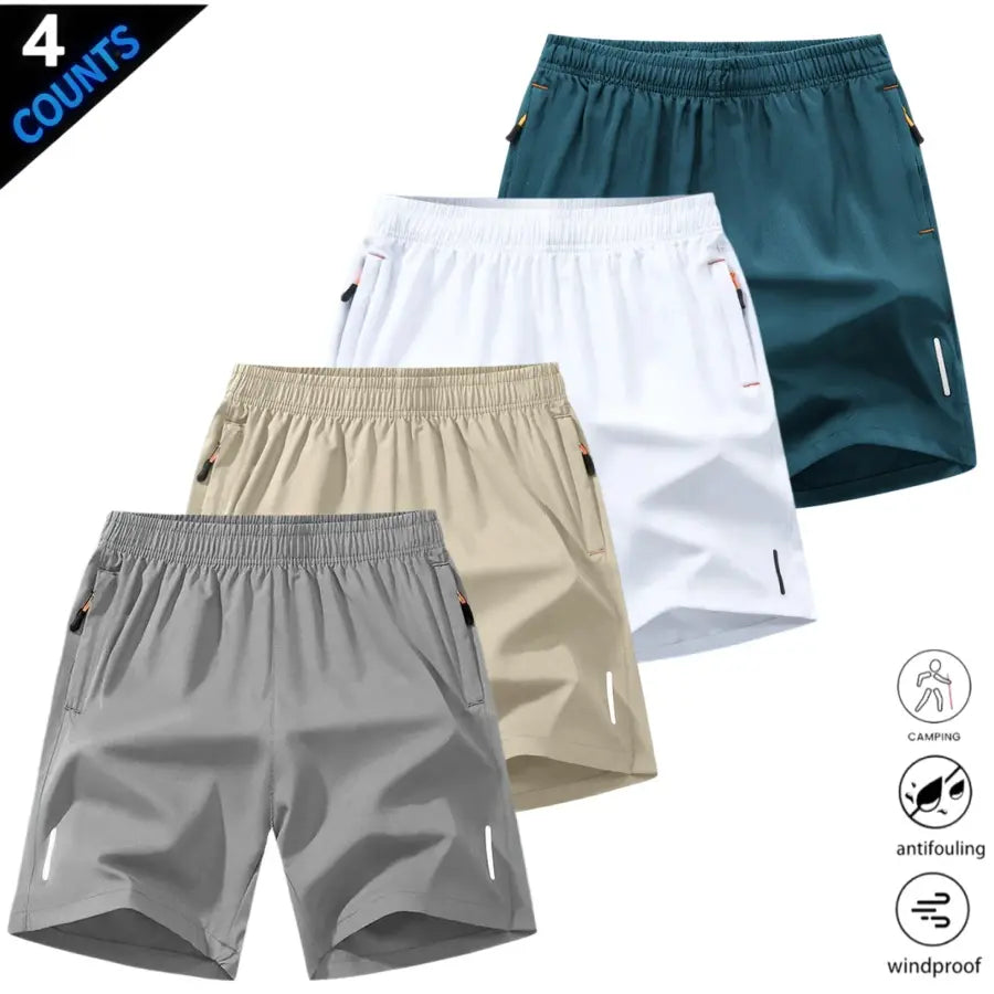 Men’S Quick-Dry Athletic Shorts Featuring Four Reflective Stripes, Zipper Closure, and Drawstring Waist; Side Zip Pockets Paired with Orange Interior Details Enhance Practicality and Visual Contrast. Side Reflective Stripes Improve Nighttime Visibility An
