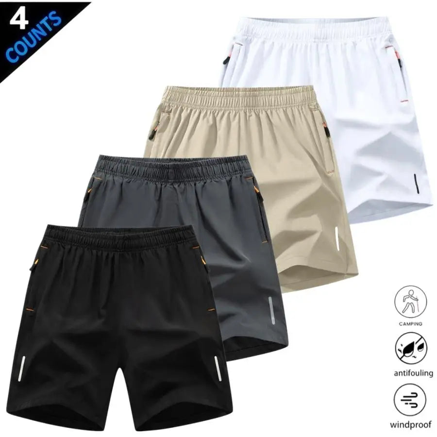 Men’S Quick-Dry Athletic Shorts Featuring Four Reflective Stripes, Zipper Closure, and Drawstring Waist; Side Zip Pockets Paired with Orange Interior Details Enhance Practicality and Visual Contrast. Side Reflective Stripes Improve Nighttime Visibility An