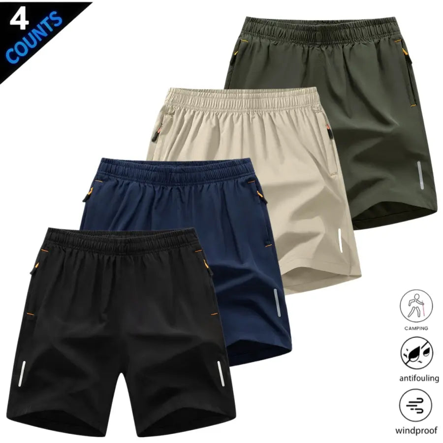 Men’S Quick-Dry Athletic Shorts Featuring Four Reflective Stripes, Zipper Closure, and Drawstring Waist; Side Zip Pockets Paired with Orange Interior Details Enhance Practicality and Visual Contrast. Side Reflective Stripes Improve Nighttime Visibility An