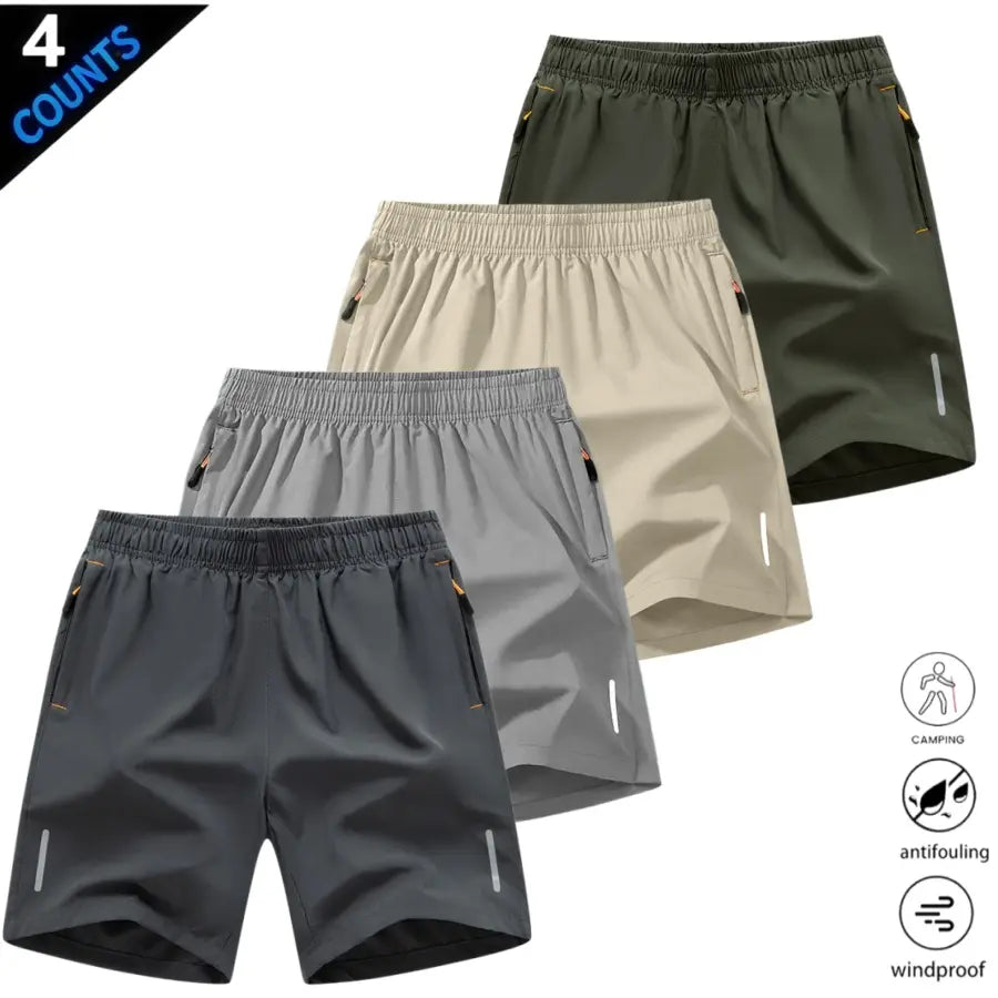 Men’S Quick-Dry Athletic Shorts Featuring Four Reflective Stripes, Zipper Closure, and Drawstring Waist; Side Zip Pockets Paired with Orange Interior Details Enhance Practicality and Visual Contrast. Side Reflective Stripes Improve Nighttime Visibility An