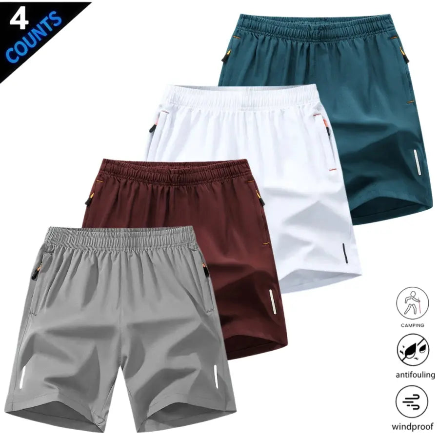 Men’S Quick-Dry Athletic Shorts Featuring Four Reflective Stripes, Zipper Closure, and Drawstring Waist; Side Zip Pockets Paired with Orange Interior Details Enhance Practicality and Visual Contrast. Side Reflective Stripes Improve Nighttime Visibility An