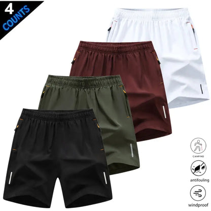 Men’S Quick-Dry Athletic Shorts Featuring Four Reflective Stripes, Zipper Closure, and Drawstring Waist; Side Zip Pockets Paired with Orange Interior Details Enhance Practicality and Visual Contrast. Side Reflective Stripes Improve Nighttime Visibility An