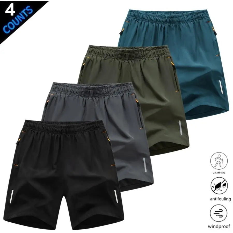 Men’S Quick-Dry Athletic Shorts Featuring Four Reflective Stripes, Zipper Closure, and Drawstring Waist; Side Zip Pockets Paired with Orange Interior Details Enhance Practicality and Visual Contrast. Side Reflective Stripes Improve Nighttime Visibility An
