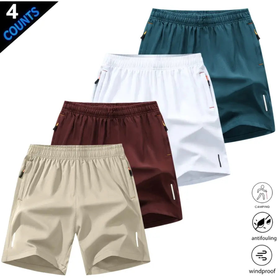 Men’S Quick-Dry Athletic Shorts Featuring Four Reflective Stripes, Zipper Closure, and Drawstring Waist; Side Zip Pockets Paired with Orange Interior Details Enhance Practicality and Visual Contrast. Side Reflective Stripes Improve Nighttime Visibility An