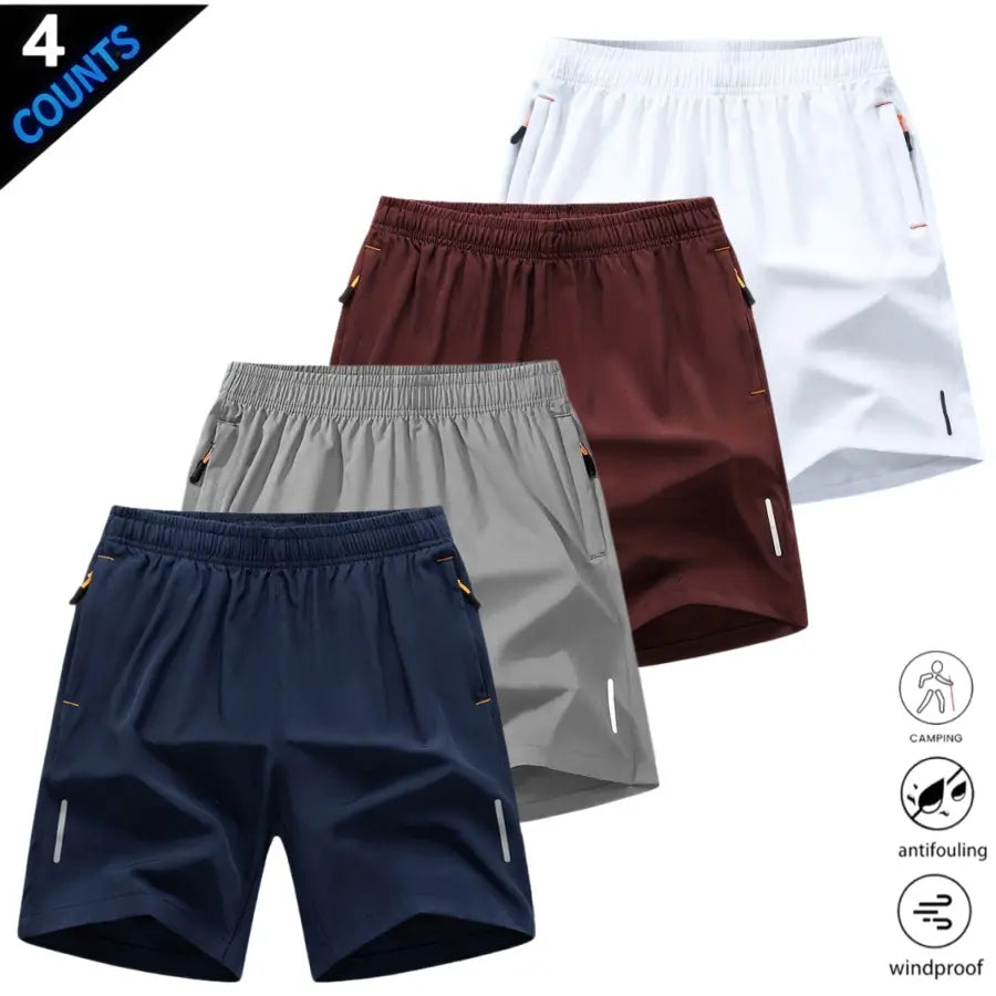 Men’S Quick-Dry Athletic Shorts Featuring Four Reflective Stripes, Zipper Closure, and Drawstring Waist; Side Zip Pockets Paired with Orange Interior Details Enhance Practicality and Visual Contrast. Side Reflective Stripes Improve Nighttime Visibility An