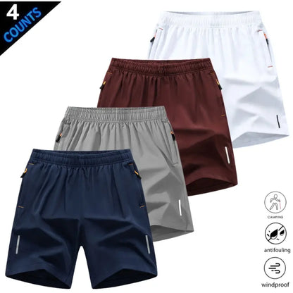 Men’S Quick-Dry Athletic Shorts Featuring Four Reflective Stripes, Zipper Closure, and Drawstring Waist; Side Zip Pockets Paired with Orange Interior Details Enhance Practicality and Visual Contrast. Side Reflective Stripes Improve Nighttime Visibility An