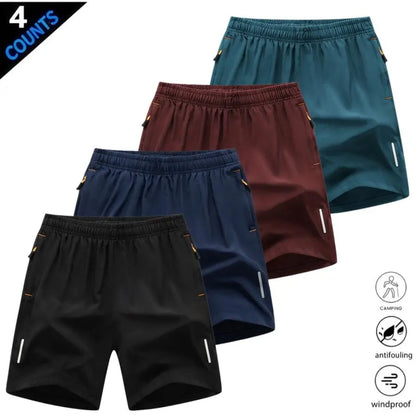 Men’S Quick-Dry Athletic Shorts Featuring Four Reflective Stripes, Zipper Closure, and Drawstring Waist; Side Zip Pockets Paired with Orange Interior Details Enhance Practicality and Visual Contrast. Side Reflective Stripes Improve Nighttime Visibility An