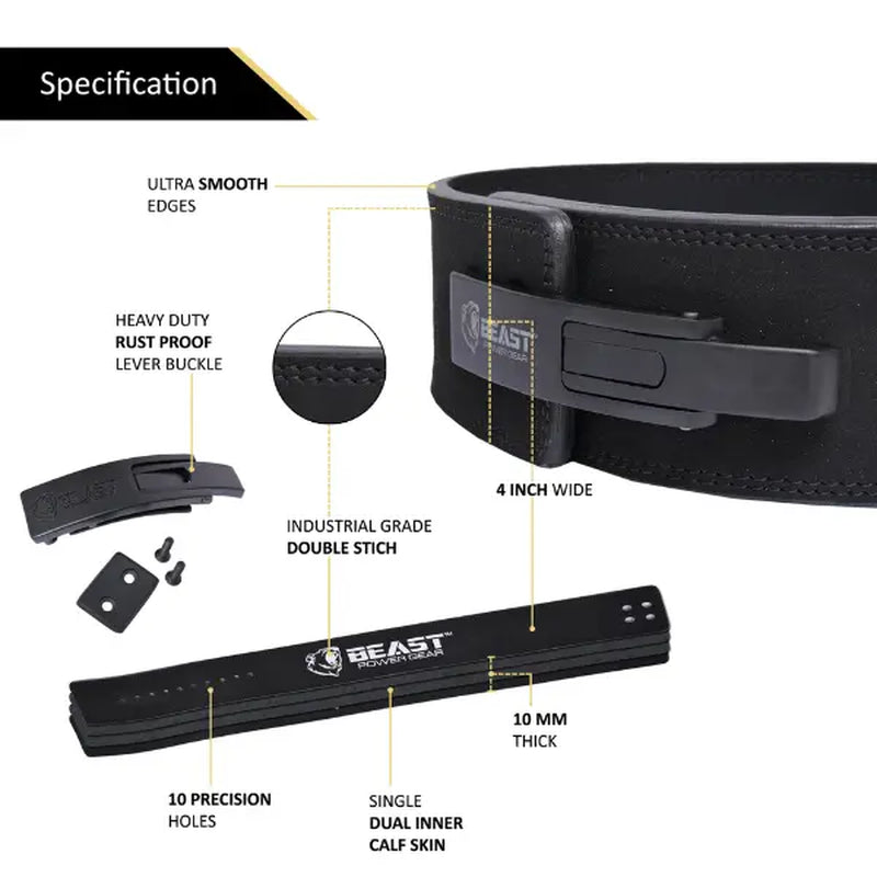 Weight Lifting Belt Lever Buckle 10MM Thick & 4 Inches Free Strap Weightlifting Belt, Gym Belt for Powerlifting, Lever Belt for Men Women