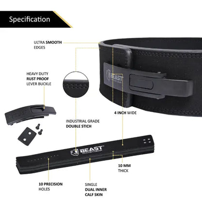 Weight Lifting Belt Lever Buckle 10MM Thick & 4 Inches Free Strap Weightlifting Belt, Gym Belt for Powerlifting, Lever Belt for Men Women