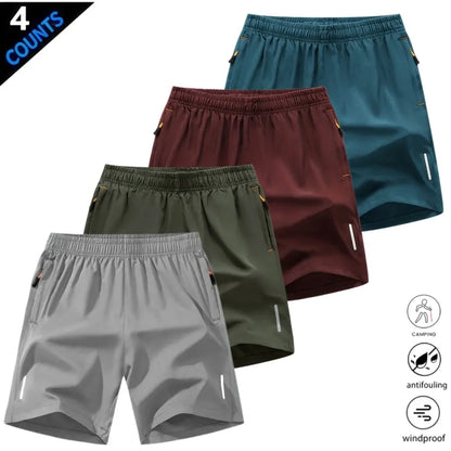 Men’S Quick-Dry Athletic Shorts Featuring Four Reflective Stripes, Zipper Closure, and Drawstring Waist; Side Zip Pockets Paired with Orange Interior Details Enhance Practicality and Visual Contrast. Side Reflective Stripes Improve Nighttime Visibility An