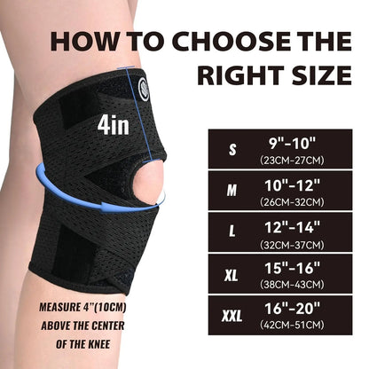 SOLOEVER Adjustable Knee Brace with Side Stabilizers - Breathable Air Mesh Fabric for Enhanced Support during Sports and Workouts - Suitable for Men and Women